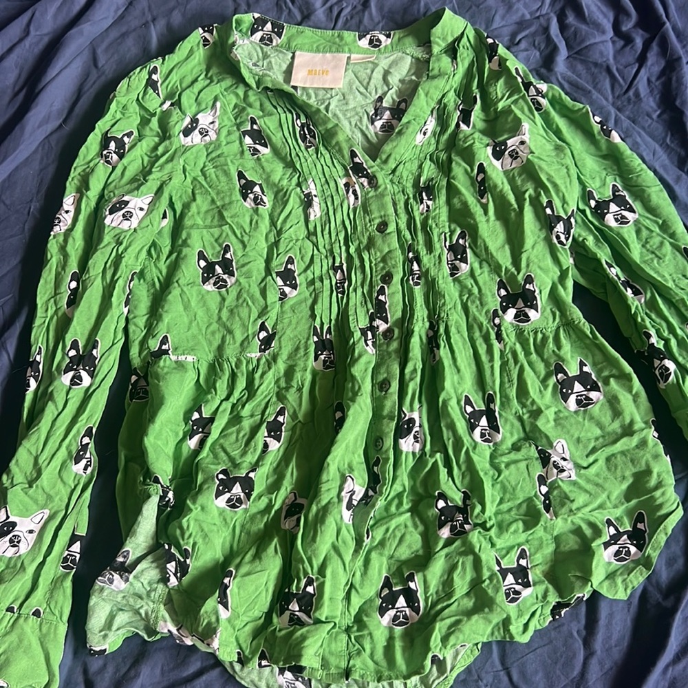 Green button down with dogs size 4